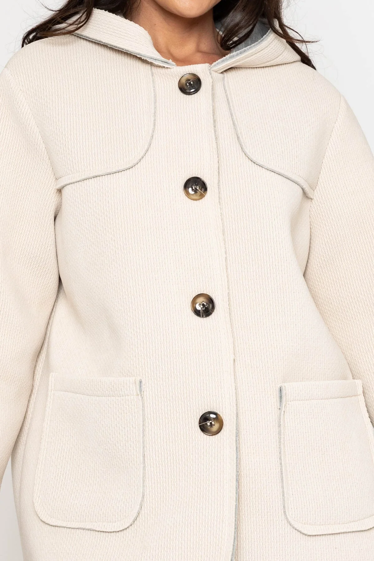 Beige Bonded Hooded Scuba Jacket