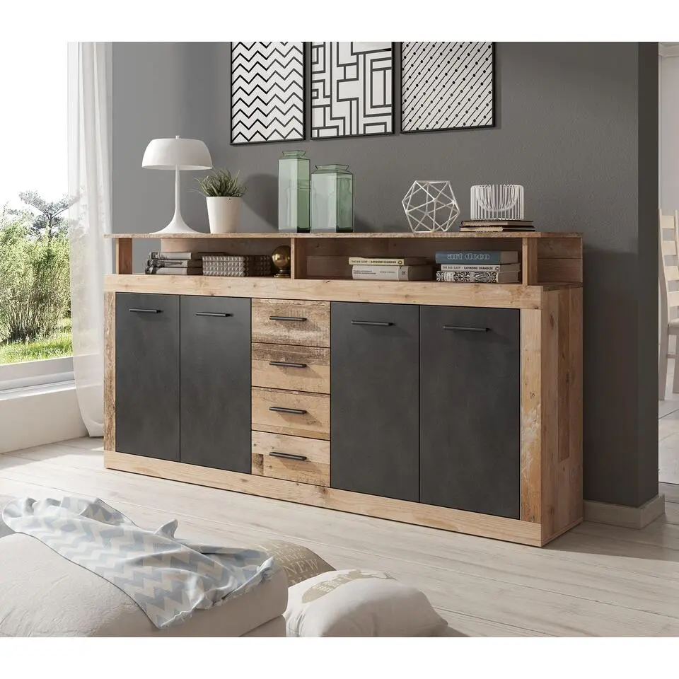 Meubella - Dressoir Lavina - Grijs - Old wood - 190 cm
