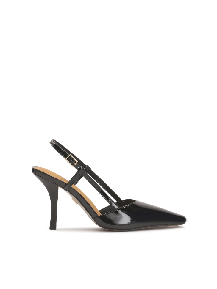 Patent leather pumps with open heel