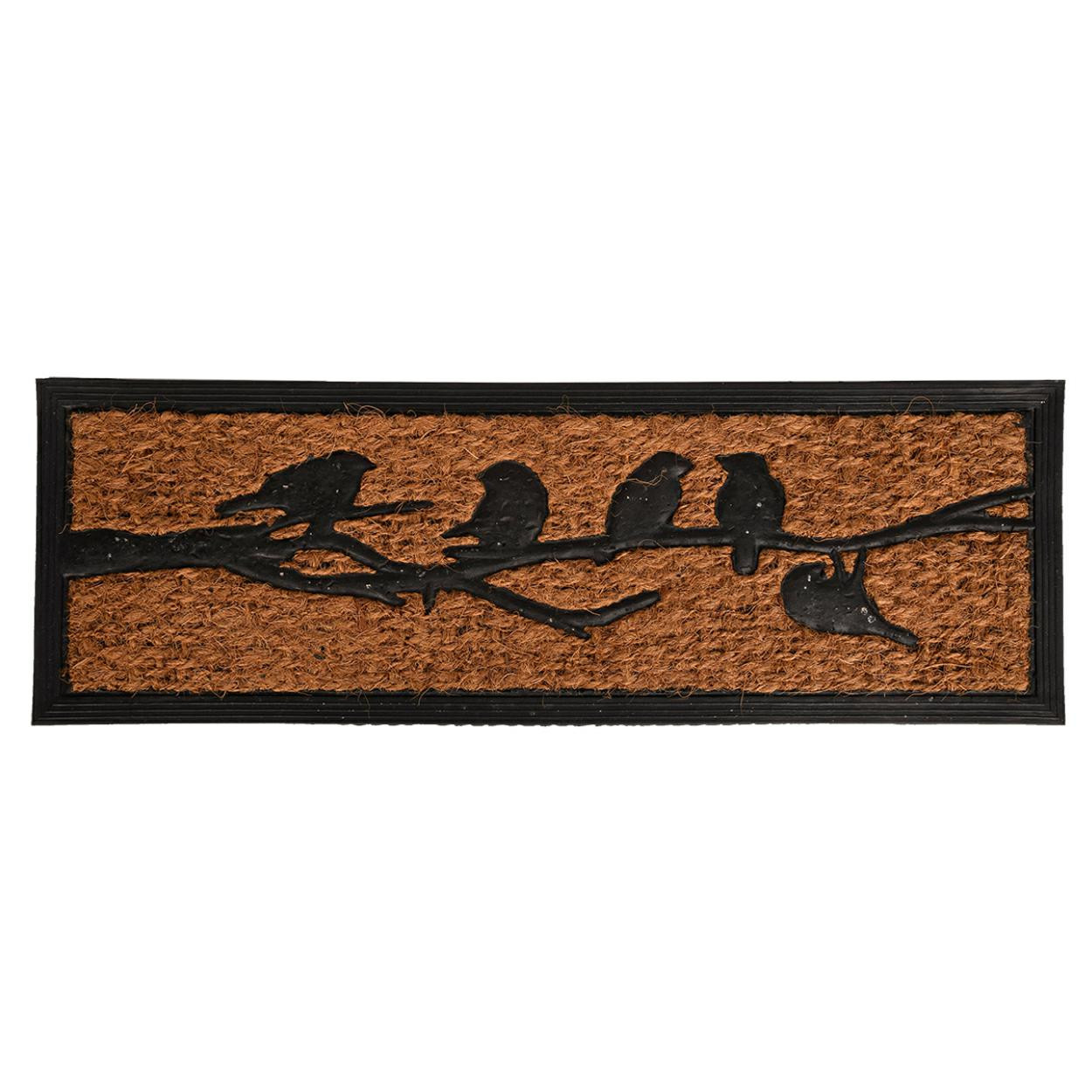 Wycieraczka z włókna kokosowego brązowa 75x25 cm motyw ptaków