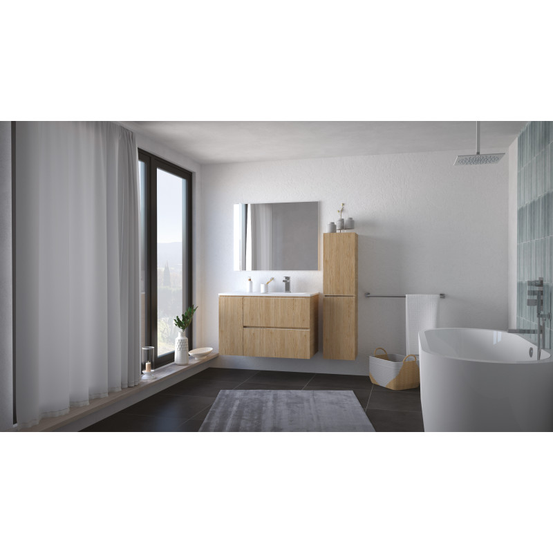 Ensemble de salle de bain deux tiroirs et une porte Trendy bois 90 cm ONDEE