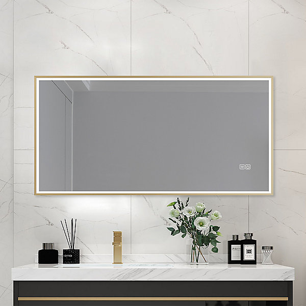 Miroir salle de bain LED 110x60cm anti buée avec cadre doré LB-126080G
