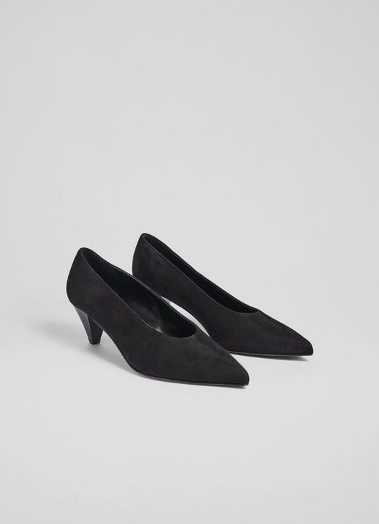Zayla Black Suede Cone Heel Courts