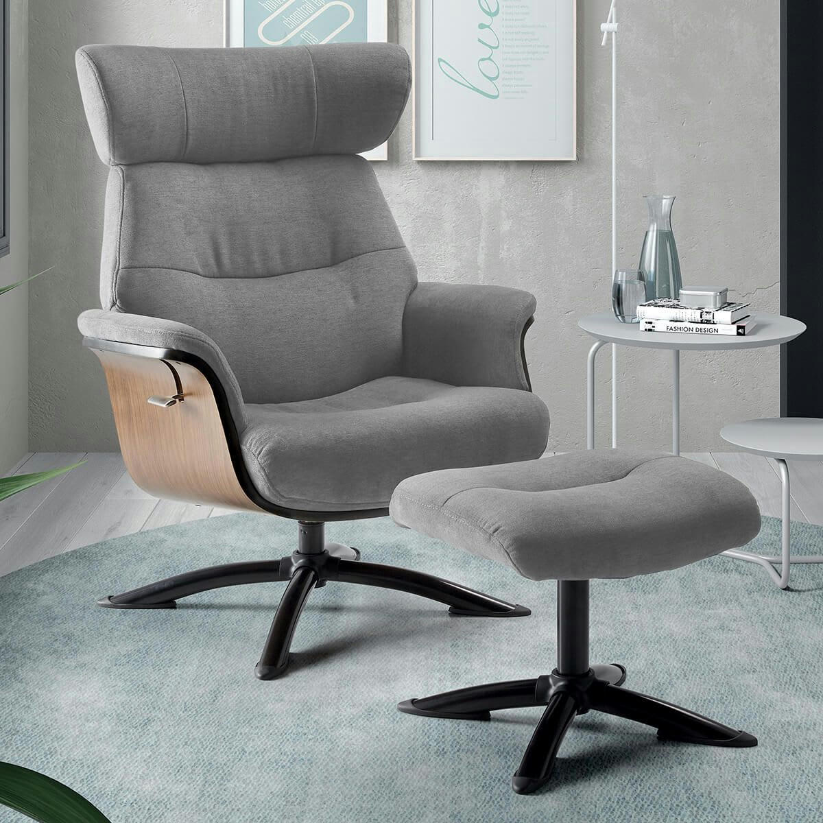 OBANOS - Fauteuil  inclinable + repose-pieds gris
