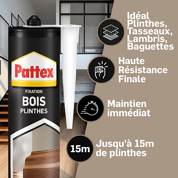 Colle bois plinthes &menuiserie Pattex 380g, lot de 3