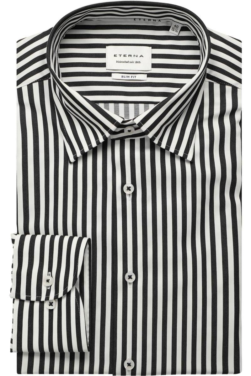 ETERNA Slim Fit Hemd schwarz, Gestreift