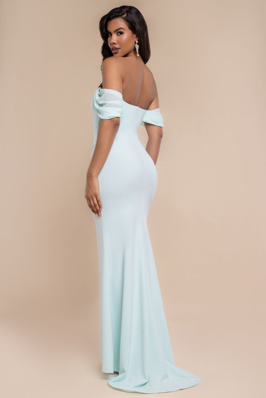 Goddiva Off The Shoulder Draped Sleeve Maxi Dress With Diamante Neckline