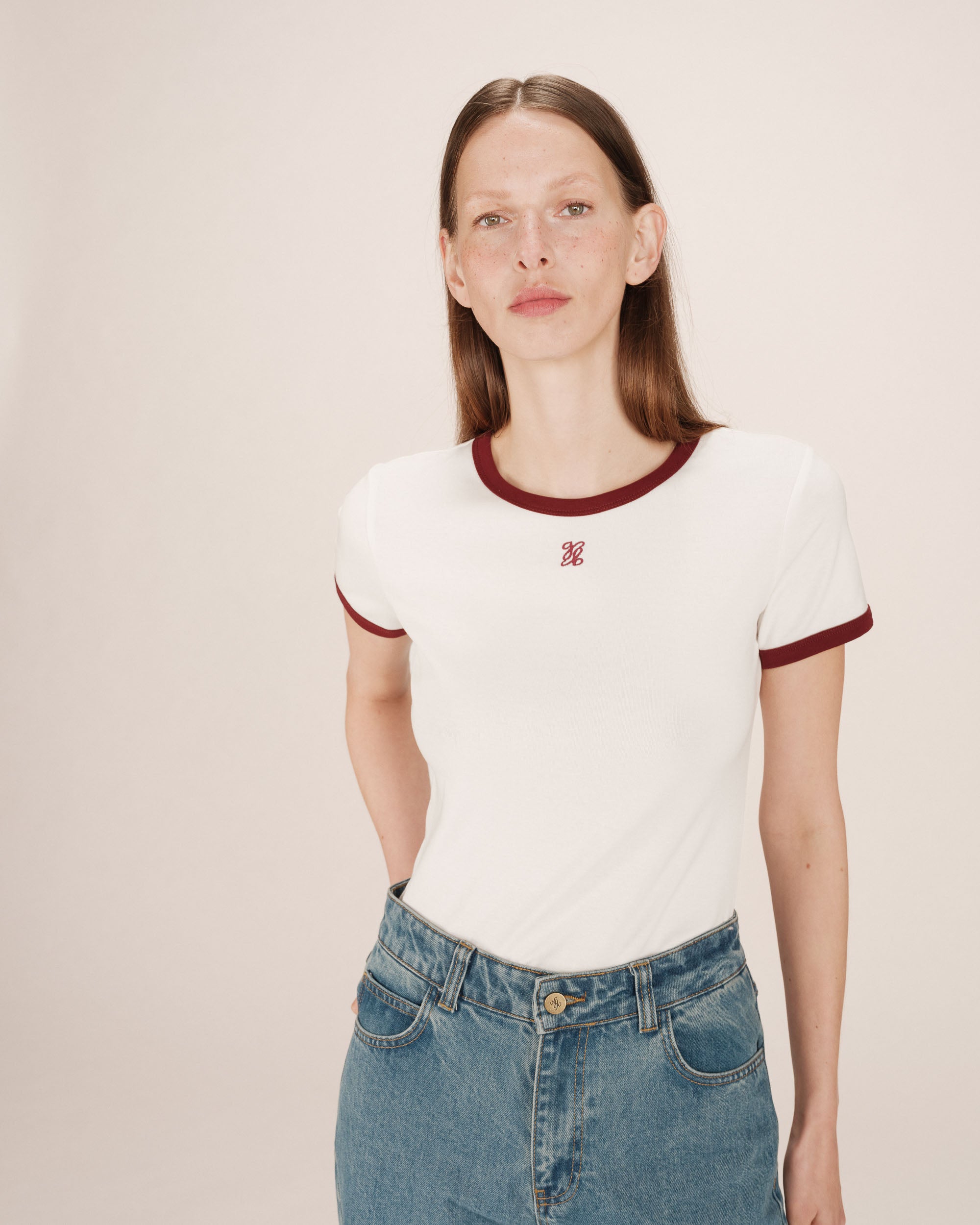 T-shirt monogramme g&m brode ecru Sany