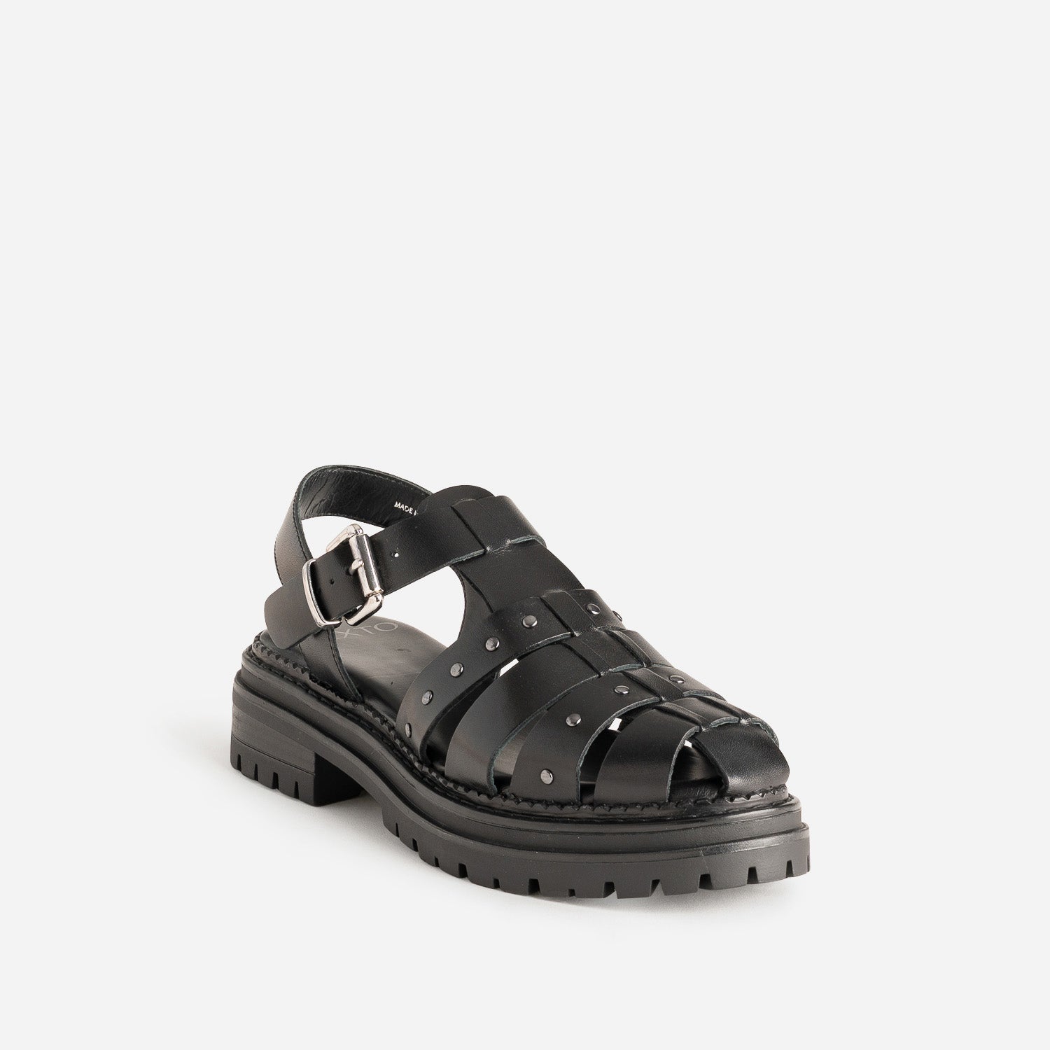 Sandale TEXTO noire cuir tressé détails clous