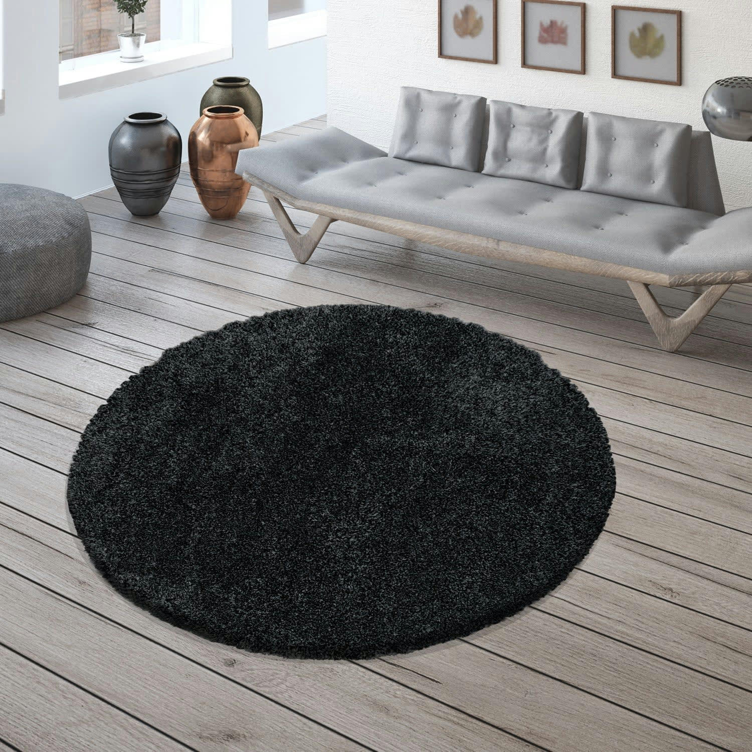 MOELLEUX - Tapis cosy rond à poils longs noir 200x200cm