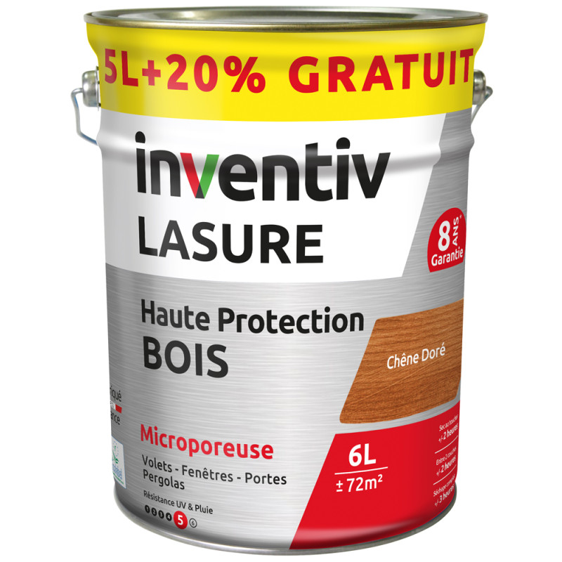 Lasure pour bois Haute Protection chêne doré 5 L   1 L gratuit INVENTIV