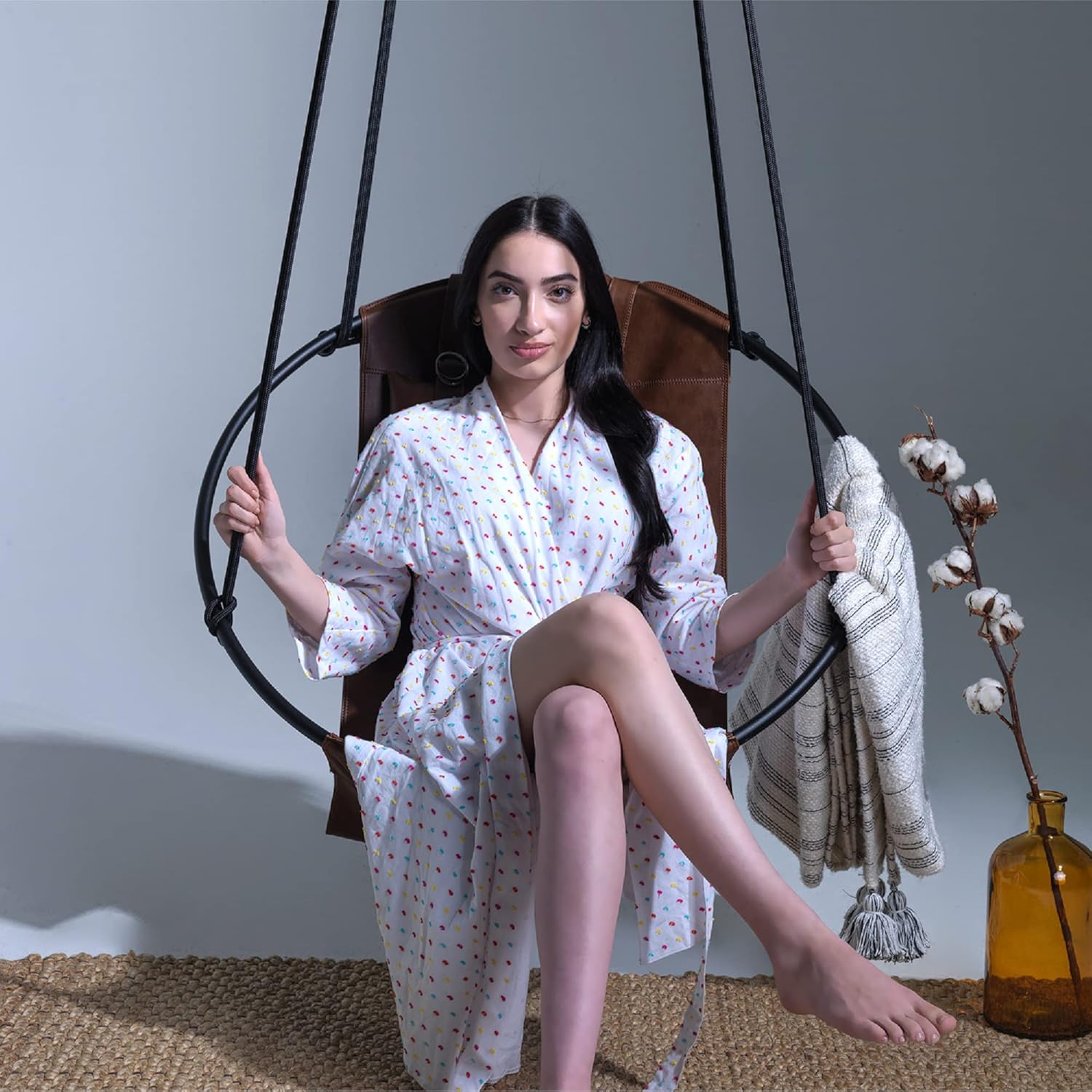 Hanging Egg Chair - Handmade Scandinavian Style Hammock Swing Chair, Hanging Chair for Bedroom, Indoor & Outdoor Patio Swing, Double-Layered Faux Leather