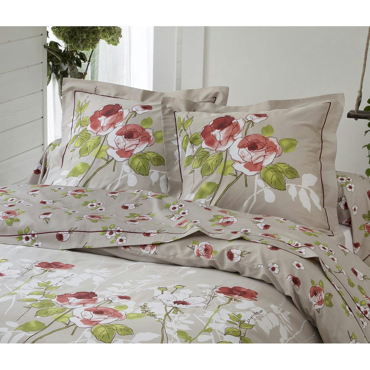ROSERAIE - Parure de couette esprit champêtre coton ficelle 240x220 cm