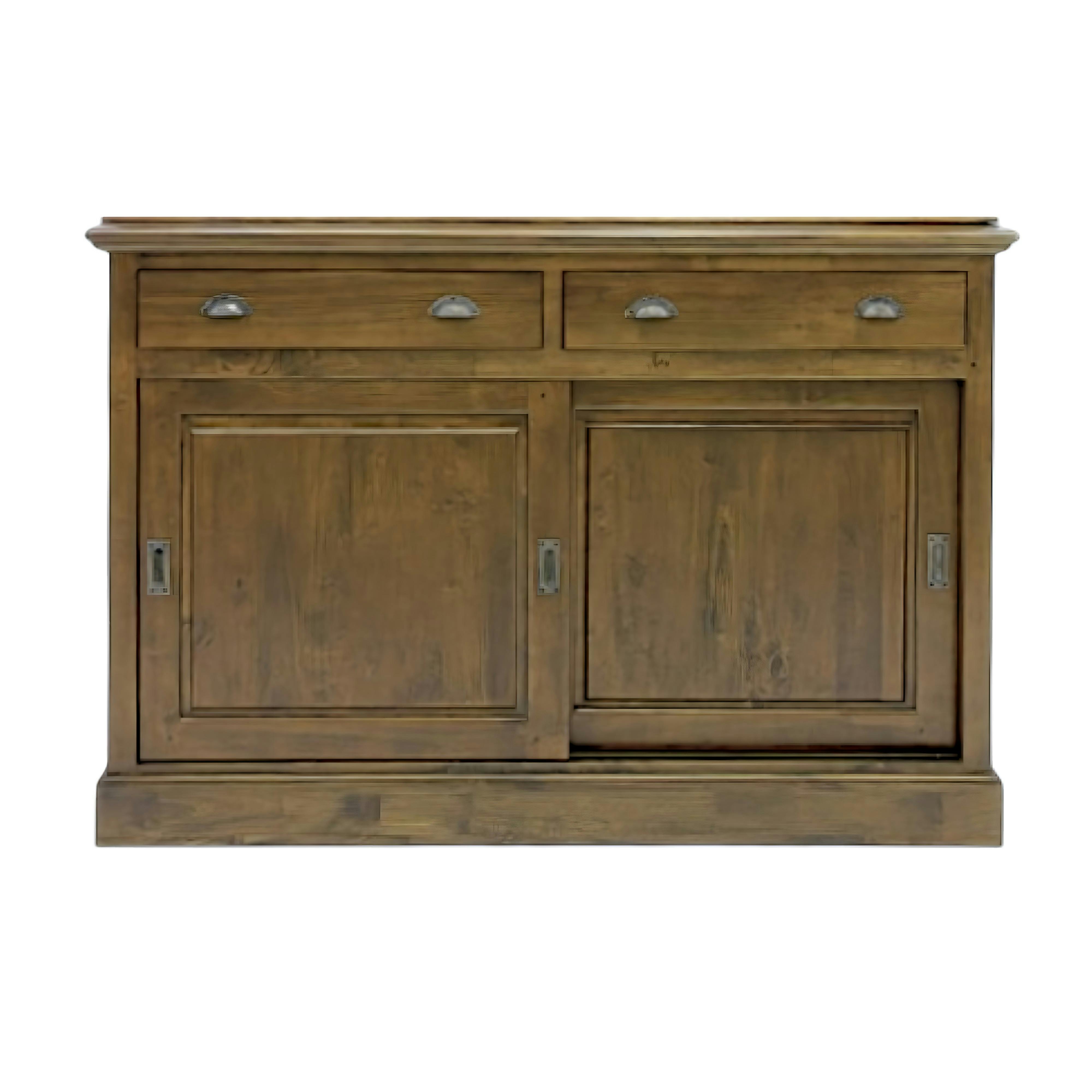 Buffet bas Hévéa 2 portes coulissantes, 2 tiroirs 137x52x95cm TRADITION