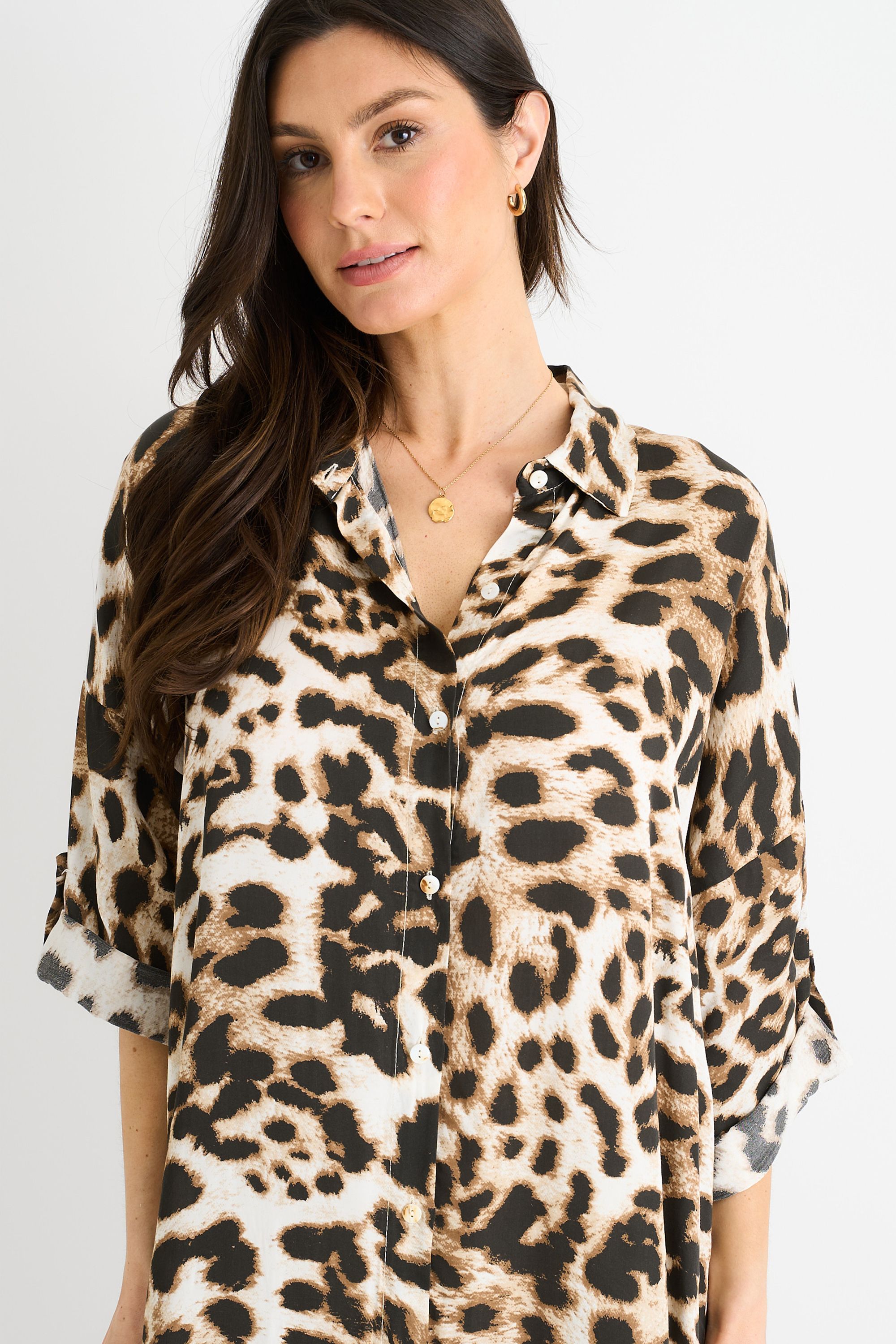 Gini London Animal Printed Button Through Midaxi Shirt Dress