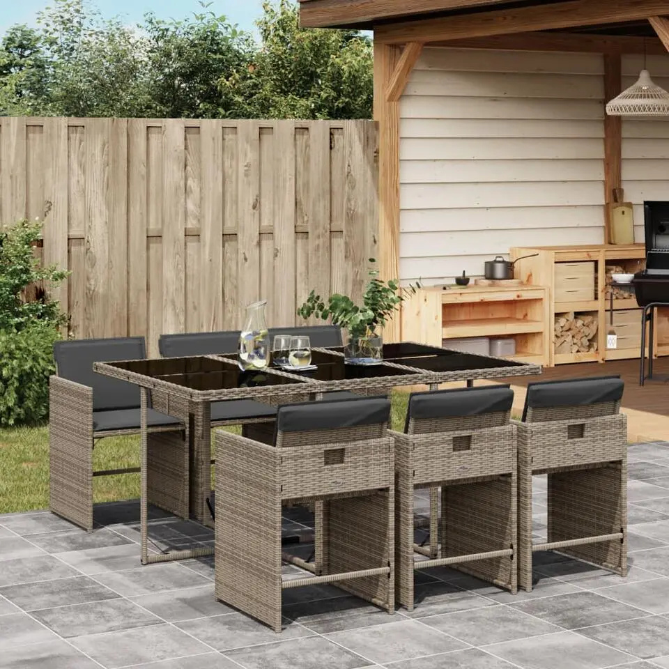 vidaXL - 7-delige Tuinset met donkergrijs kussens - PE rattan - 110x106 cm