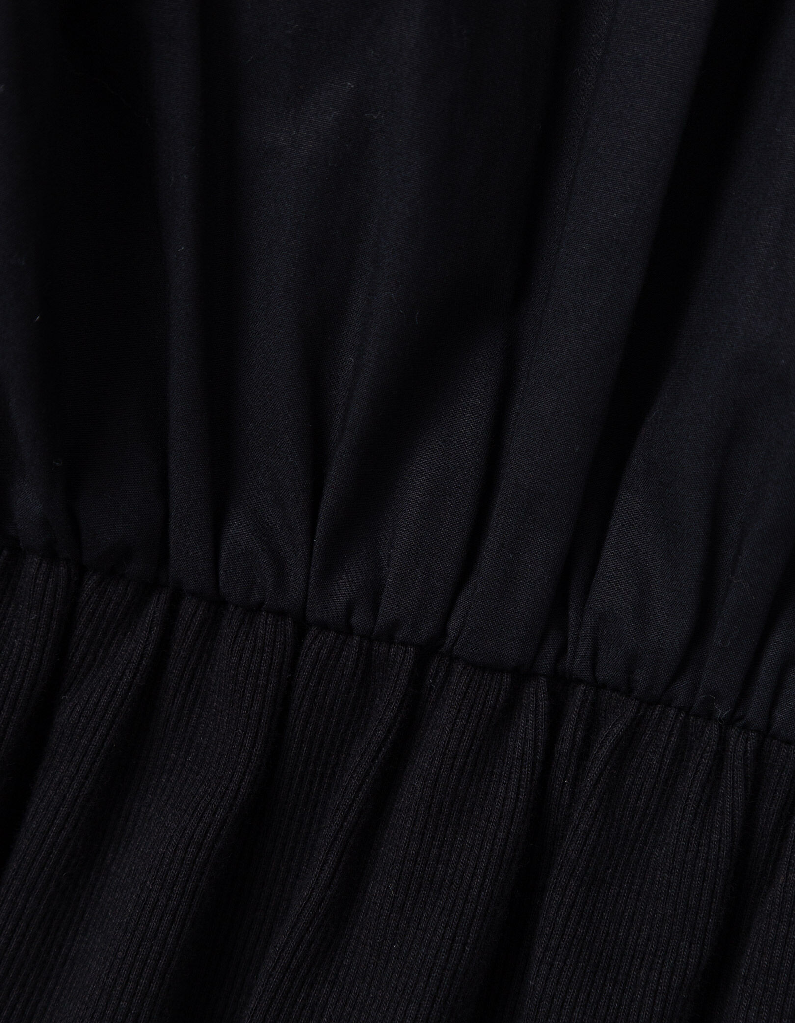 Robe longue noire boutonnée bi-matière Femme