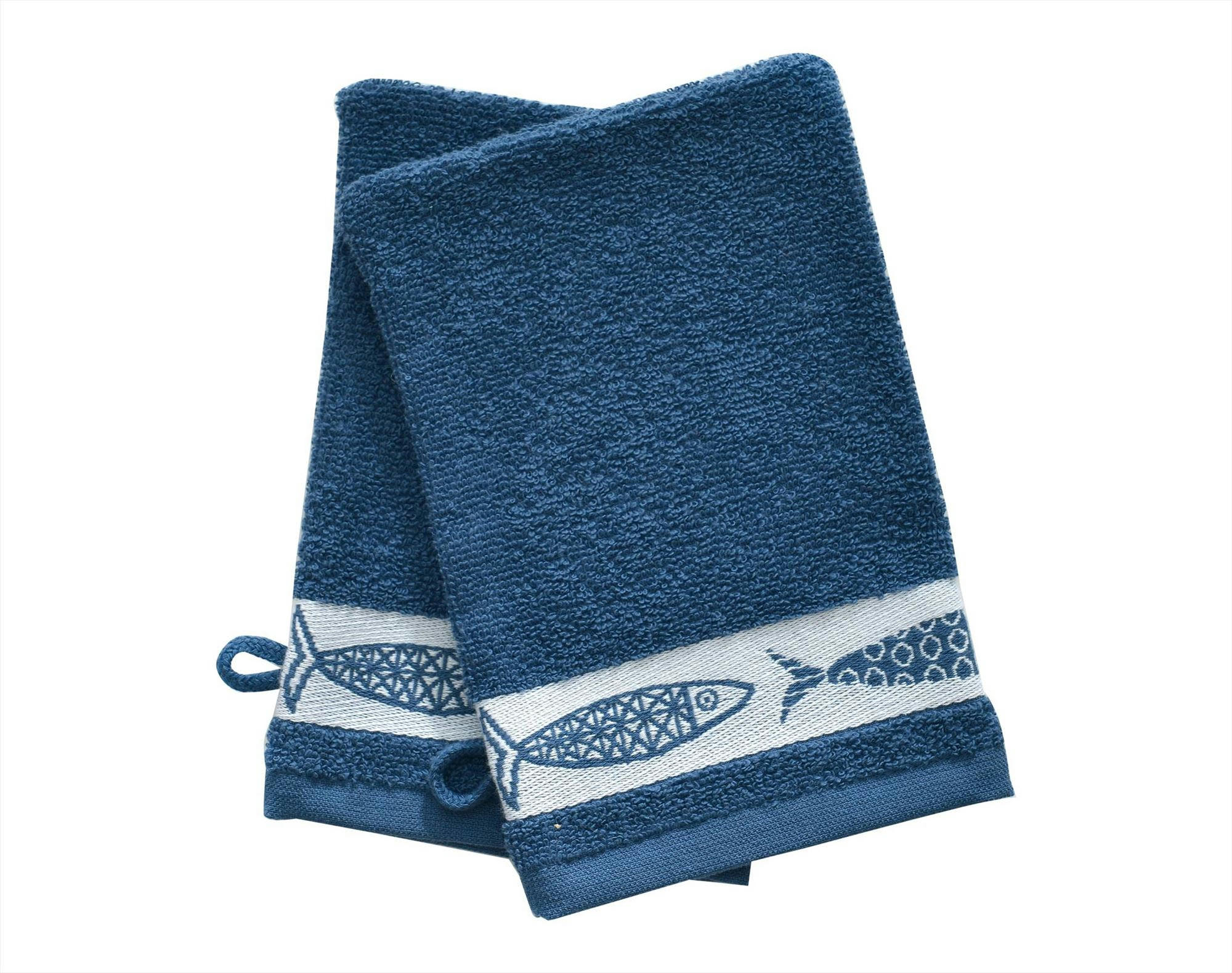 SARDINETTE - Lot de 2 gants de toilette 15x21 bleu en coton 450 g/m²