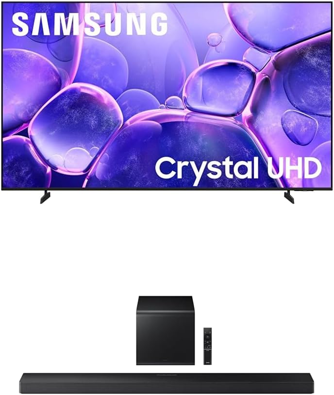 Samsung 75-Inch Class Crystal UHD U8000F 4K Smart TV (2025 Model) Endless Free Content  Crystal Processor 4K + Samsung Q-Series Soundbar HW-QS700F 3.1.2 ch Subwoofer (2025 Model)