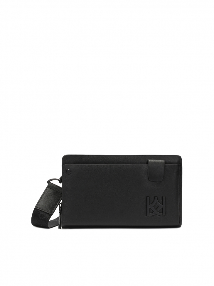 Black men's leather pouch with belt