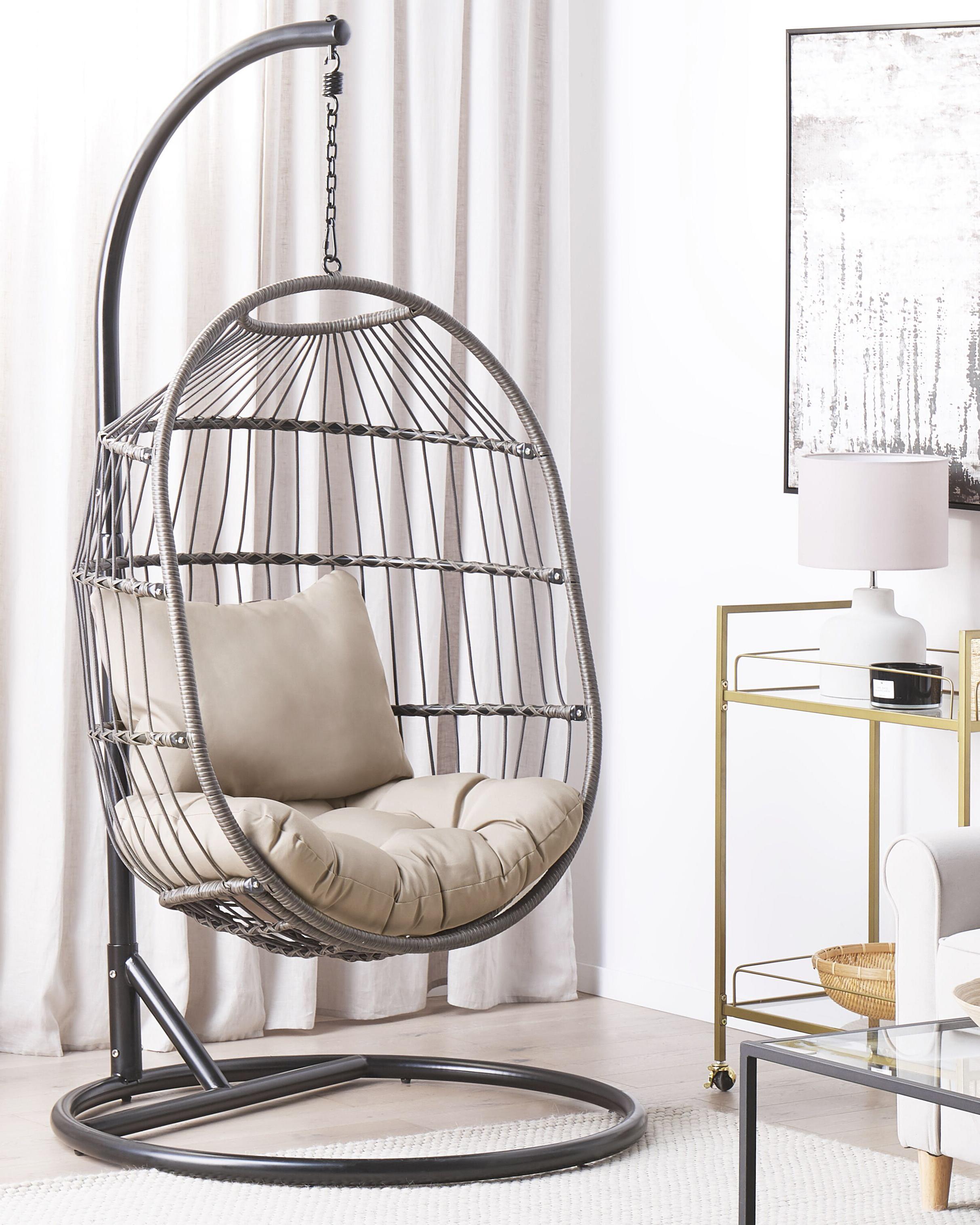 Hanging Chair with Stand ALBA PE Rattan Black