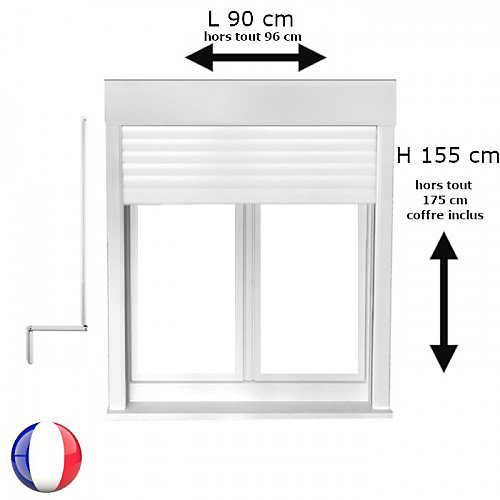 Fenêtre PVC 2 vantaux oscillo-battant avec volet roulant manivelle H 155 x L 90 cm pour pose en neuf