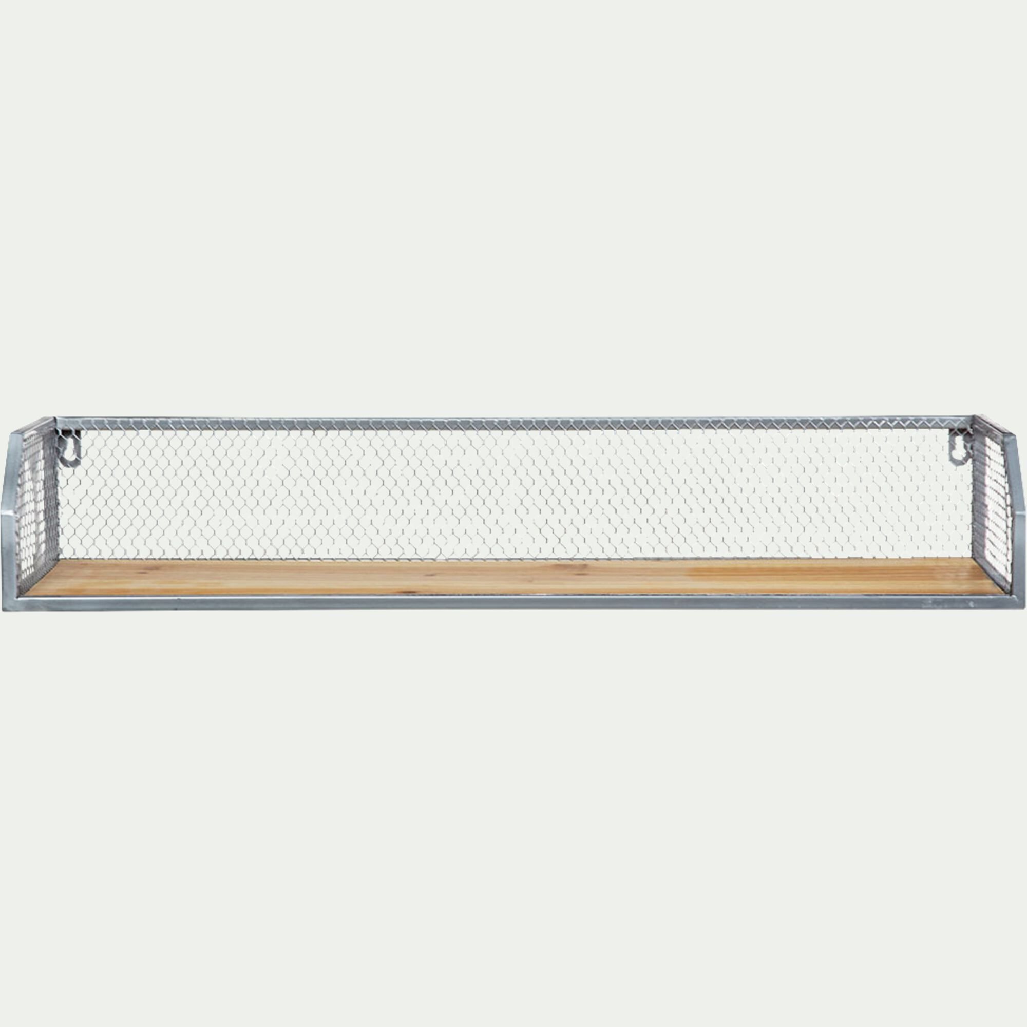 FIR - Étagère murale grillagée en bois et métal argenté L67cm