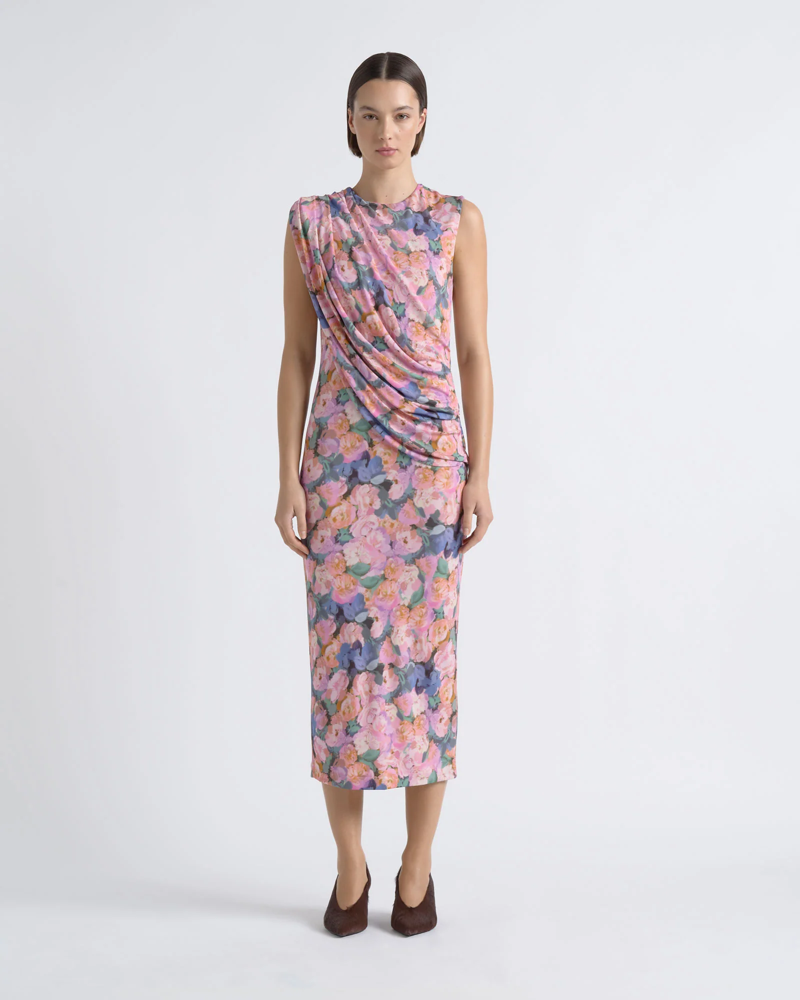 Print Cape Drape Dress