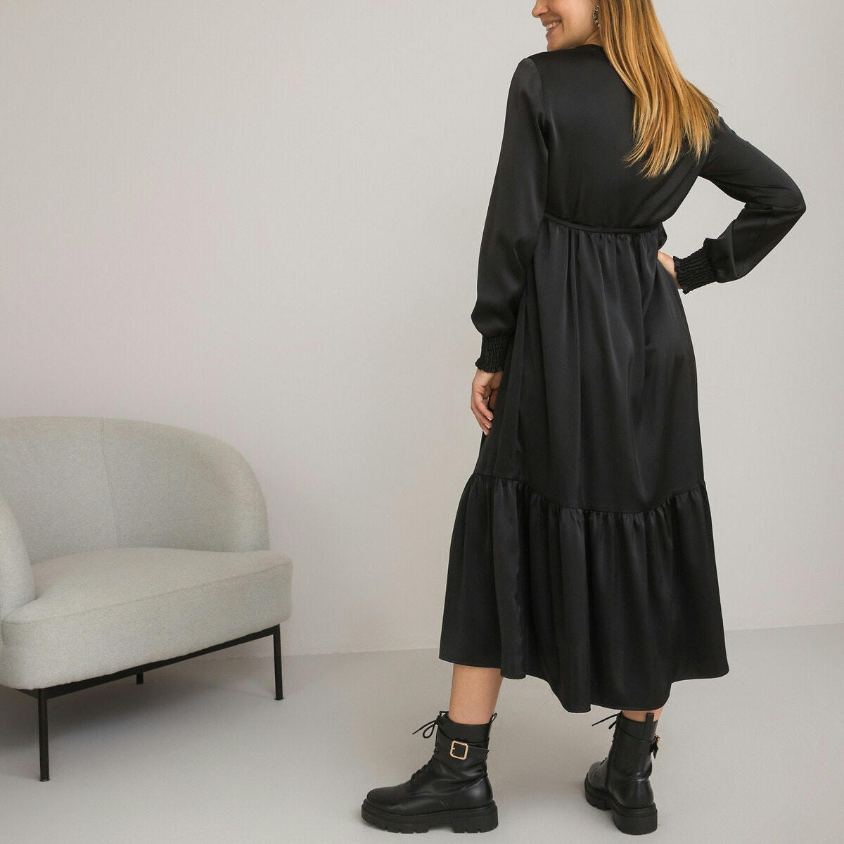 Robe maxi longue de grossesse, boutonnée