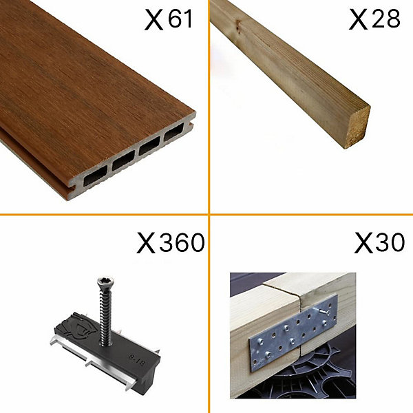 Kit Terrasse Composite NAVIA 20m² - Teck - 61 lames de terrasse (220 x 14.5 x 2.2 cm) - Fixation par Clips - Terrasse