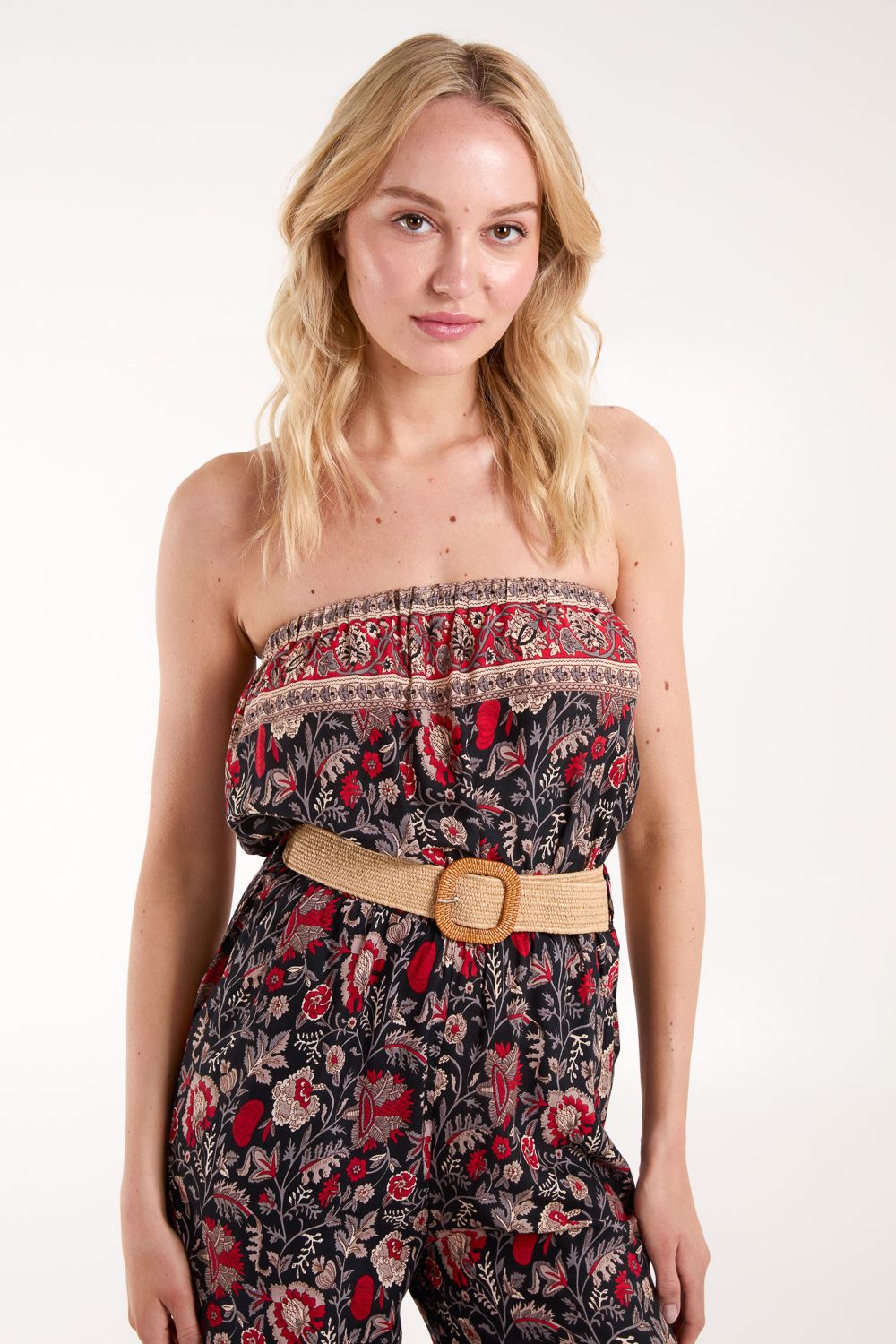 Blue Vanilla Belted Bandeau Jumpsuit
