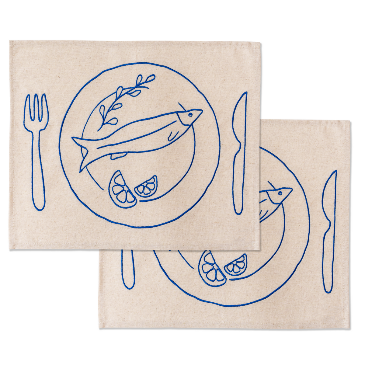 Kulu Club placemats bord met vis - linnenmix - beige - set van 2