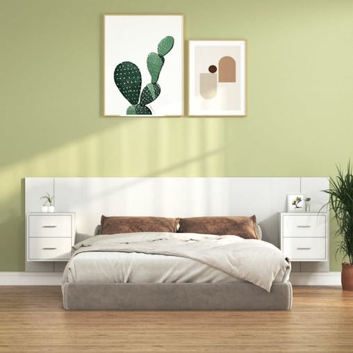 NNEVL Bed Headboard with Cabinets White Engineered Wood