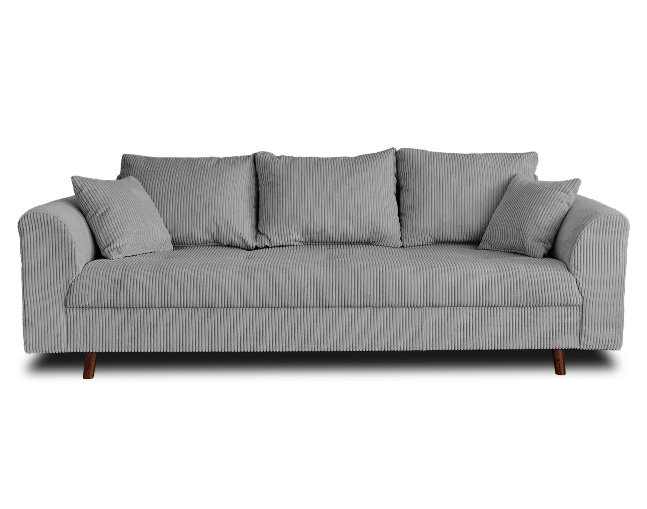 RUNE - Canapé droit 3 places en velours côtelé gris clair