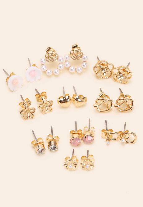 Womens 10pk Gold Pink Flower Earrings