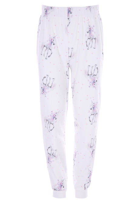 Younger Girls Cream Unicorn Fleece Long Pyjama Set