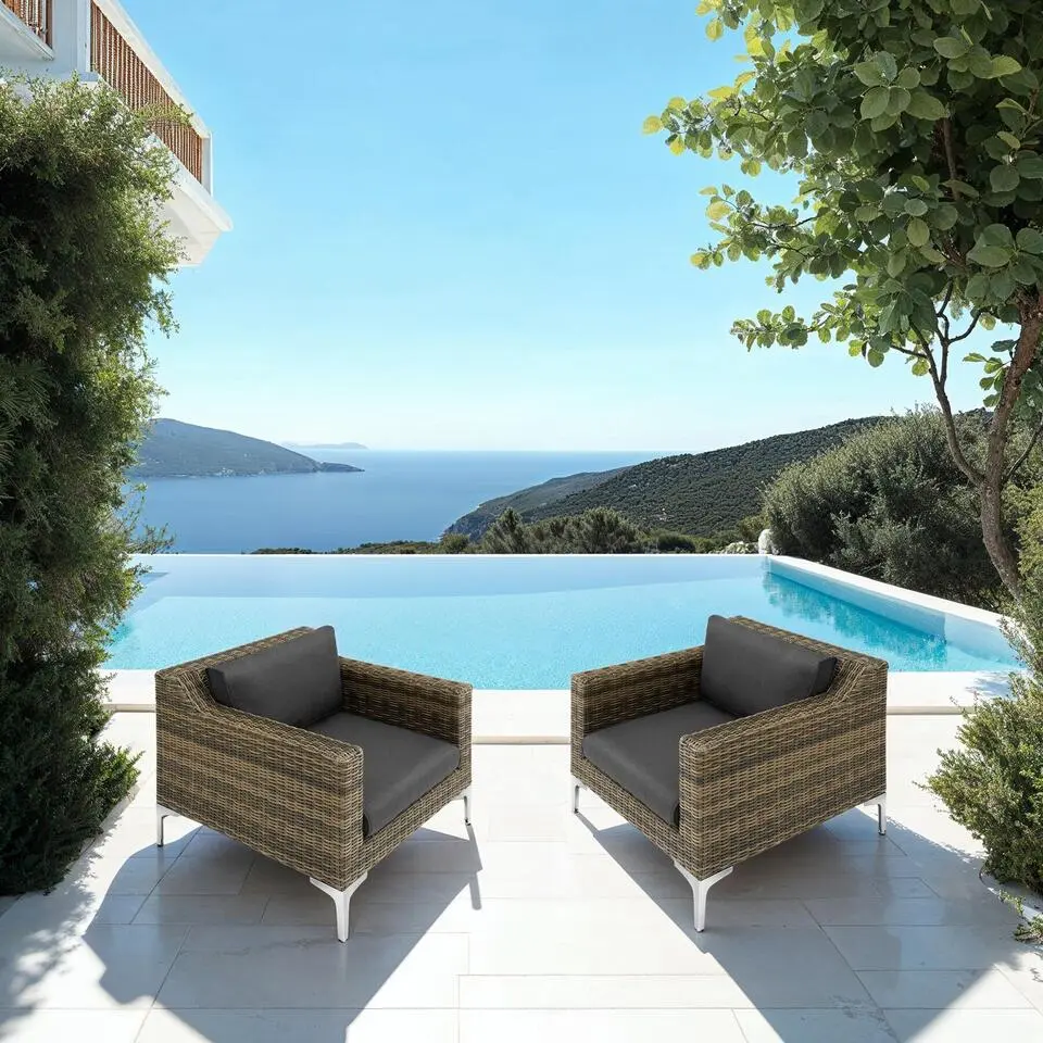 tectake - set Villanova natuur - 2 x fauteuil