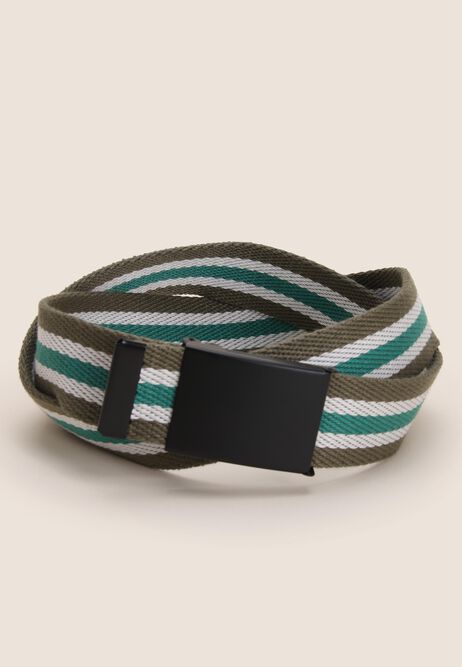 Mens Khaki Stripe Webbing Belt