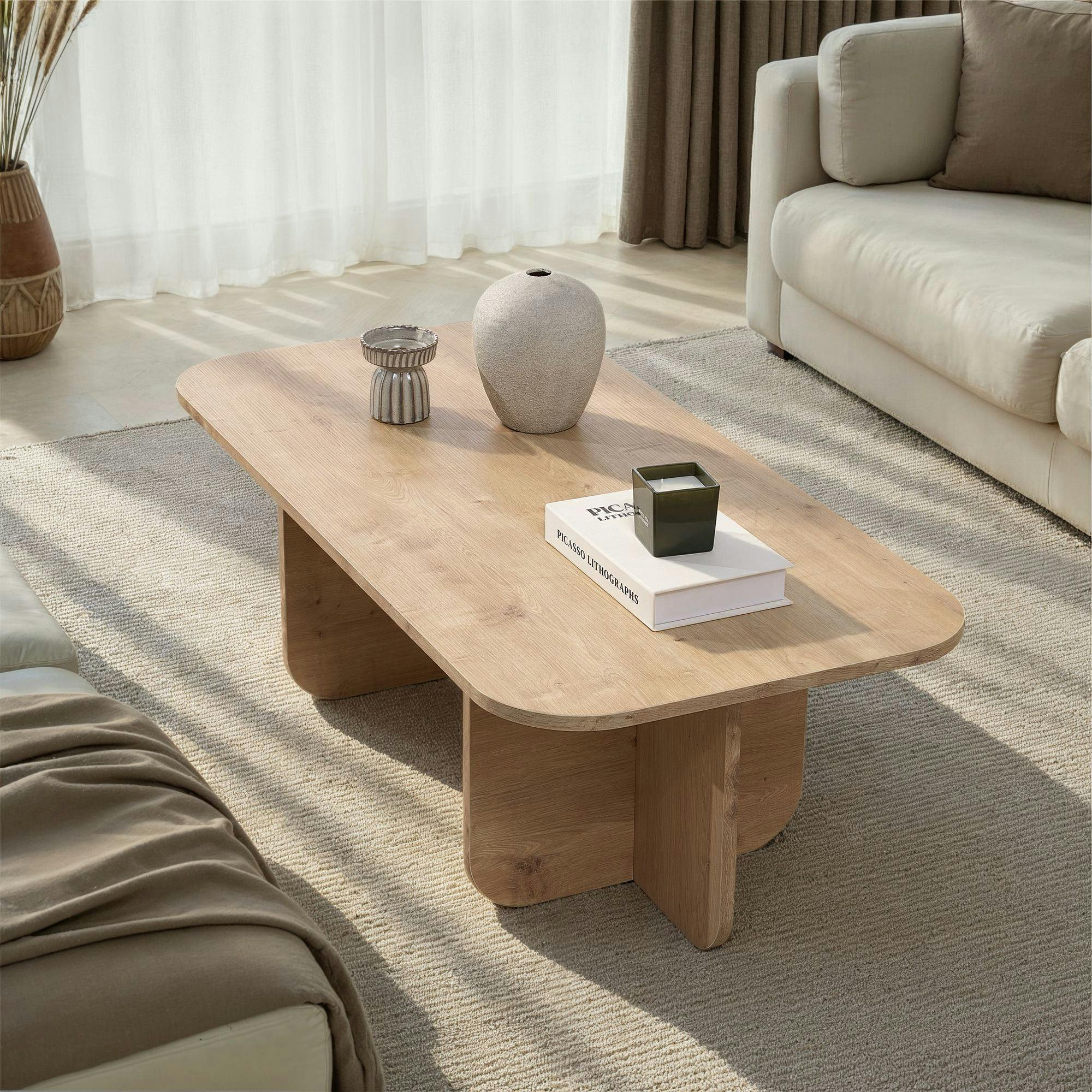 Table basse rectangulaire effet bois bords ronds MARFA