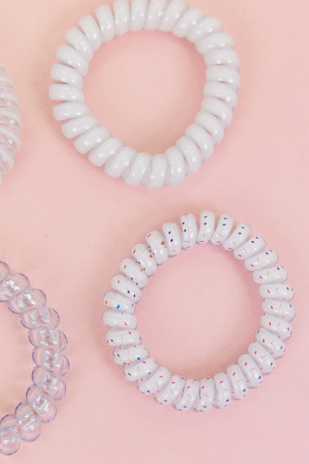 White & Clear Coil Hair Ties – 4 Pack