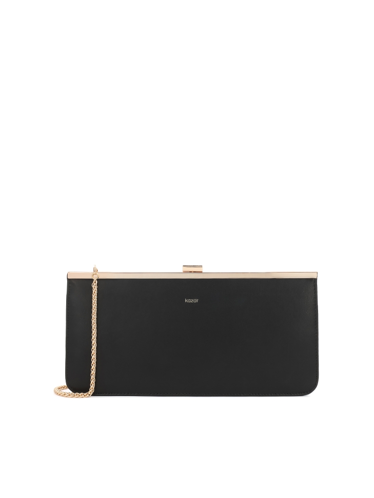 Elegant black clutch bag with gold frame