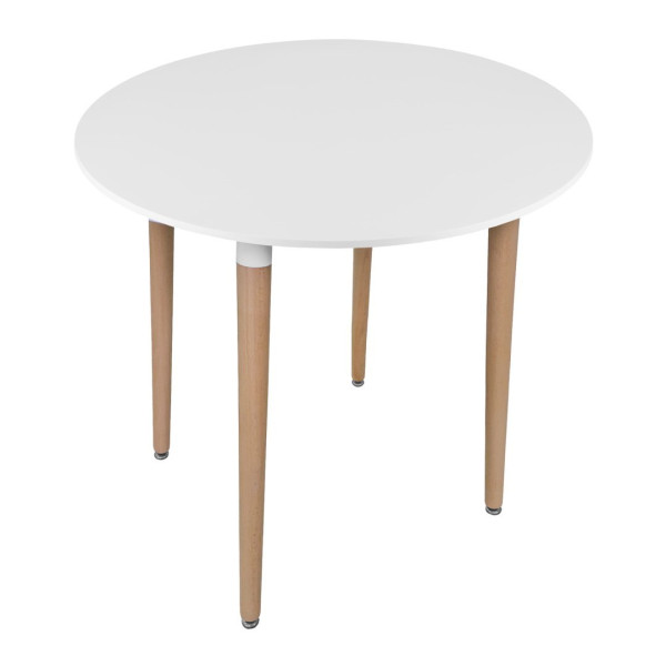 Stół KAMI Okrągły 80cm - biały / naturalne nogi