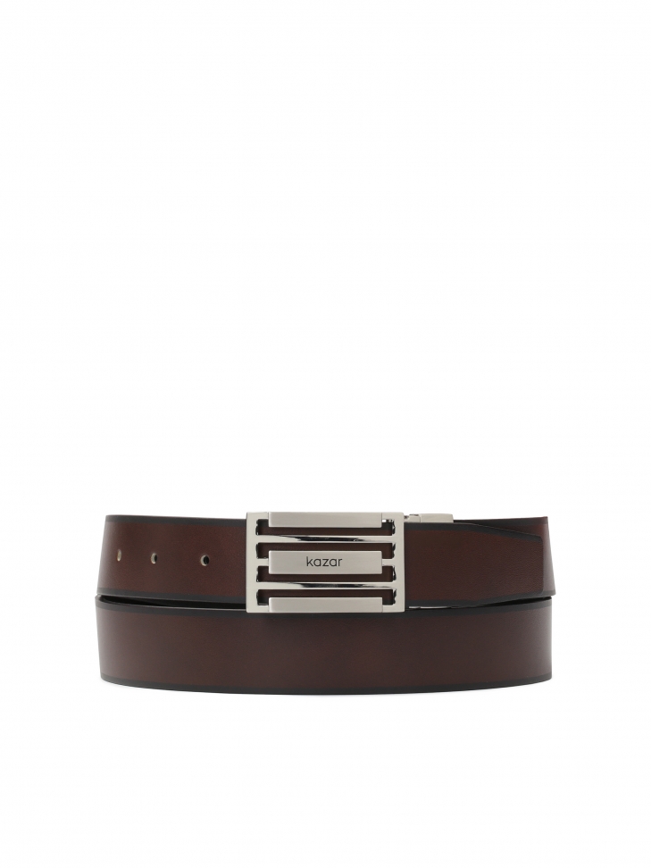 Leather double-sided belt with large buckle