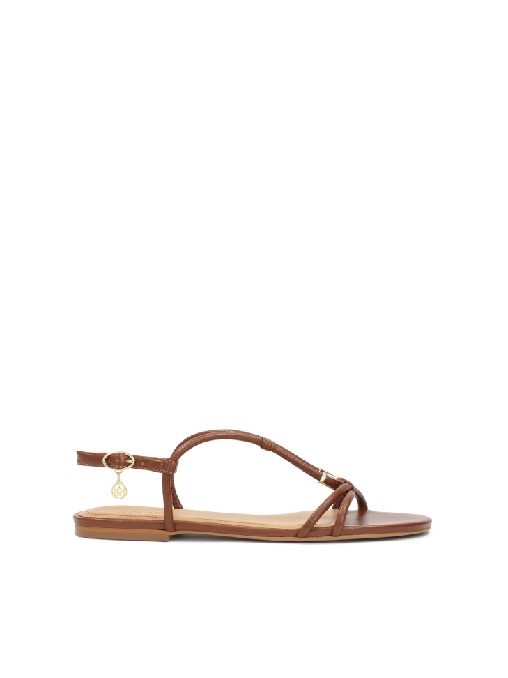Brown flat sandals in full grain leather