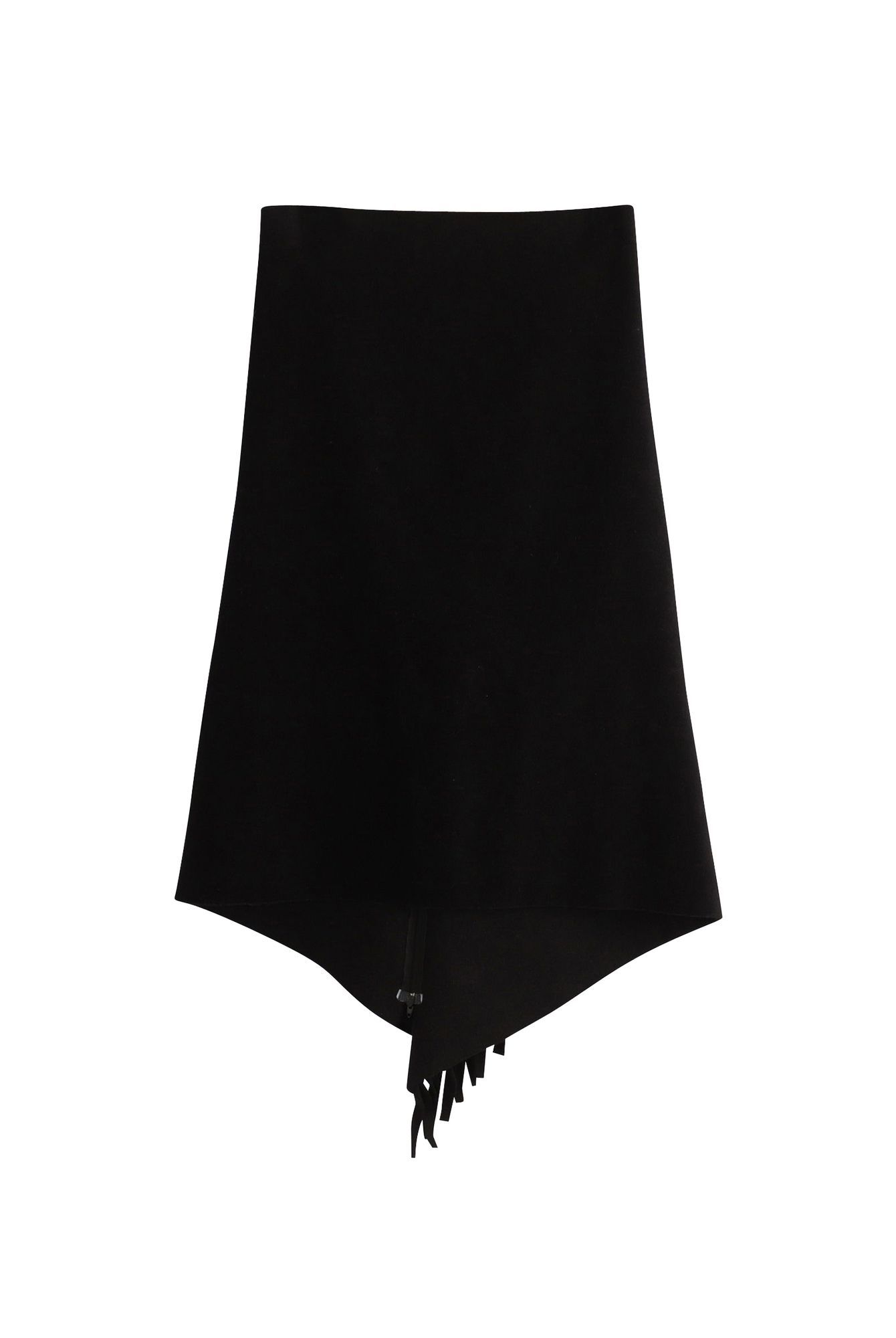 Balenciaga Preloved Fringed Asymmetric Midi Skirt in Black Wool