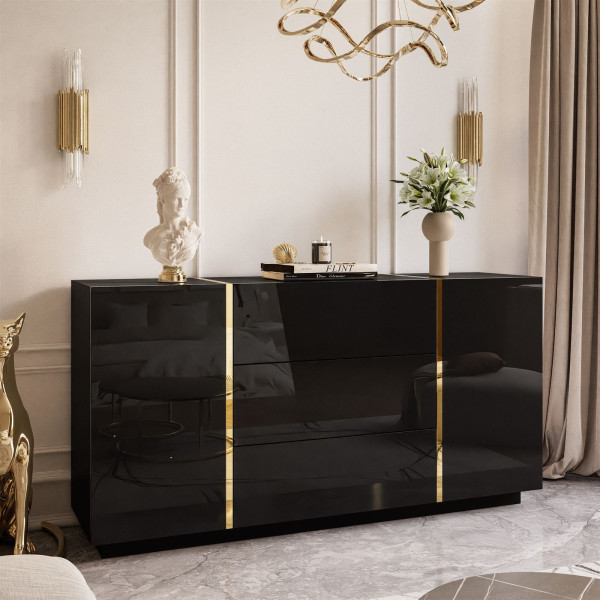 Komoda z szufladami ONYX czarny połysk 158 cm PUSH OPEN