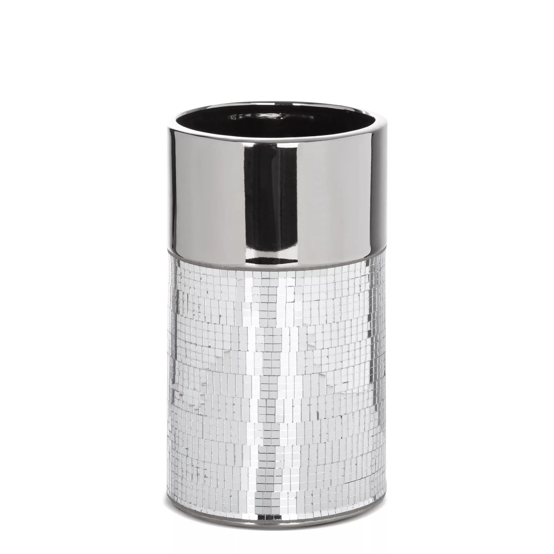 Wazon ceramiczny srebrnyzdobiony drobnymi witrażowymi lusterkami średnica 14x25 cmMIRONA