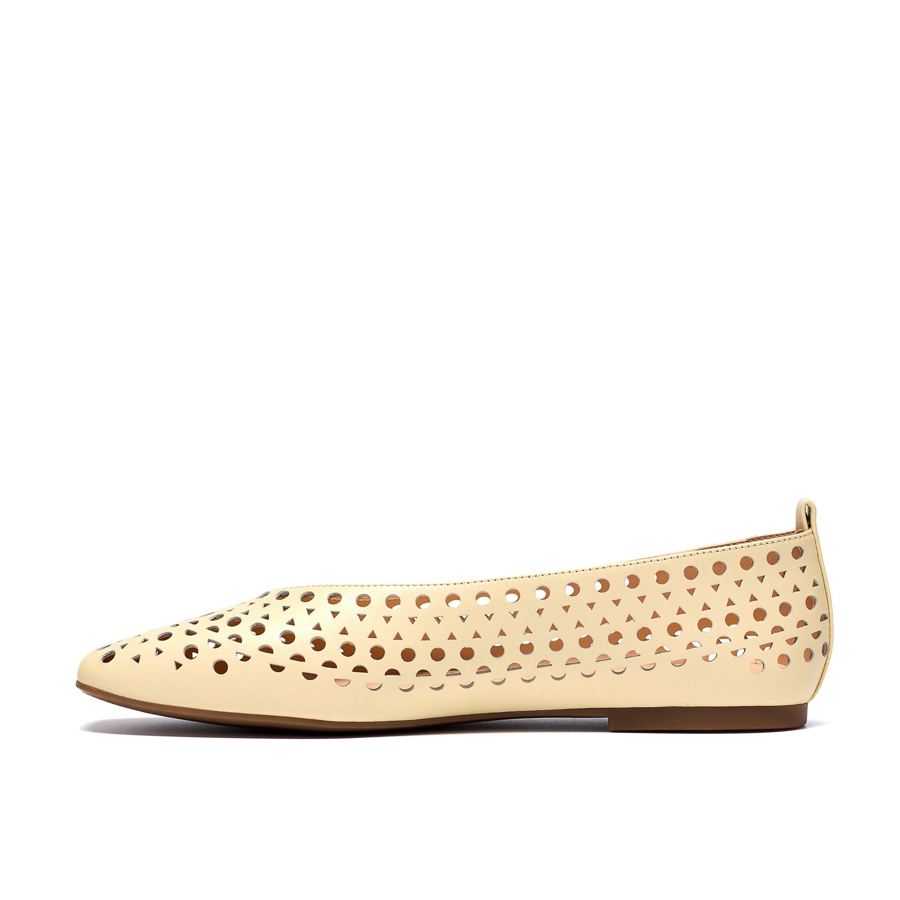 Clarks Befana Perf Yellow Leather Slip Ons,Ballet Pumps