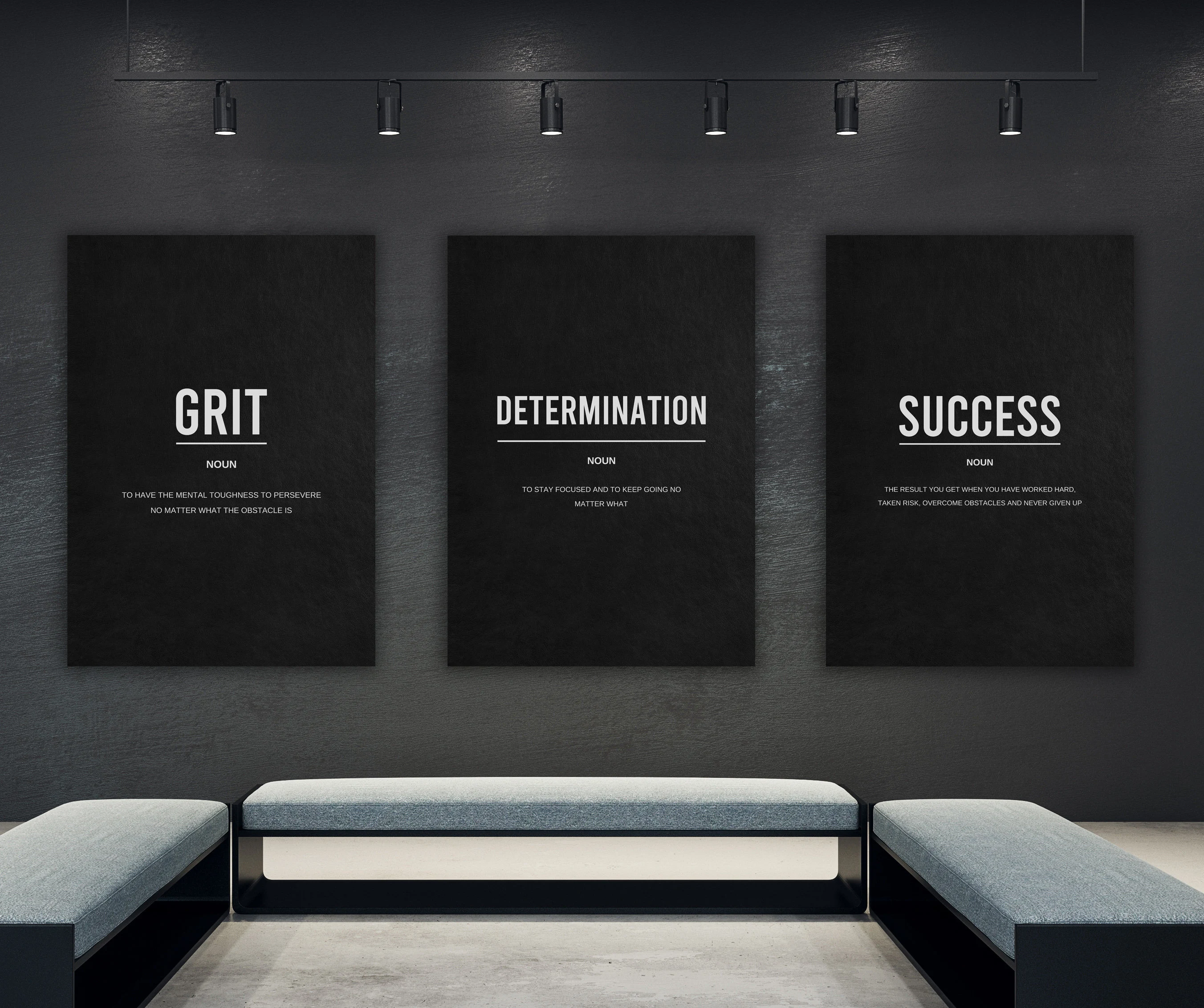 Motivational Canvas Art - 3 Piece Wall Art Canvas For Office Decor Definition Wall Art Canvas Print Grit Art Gym Sign