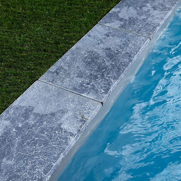 KIT COMPLET - Margelles pour piscine 6x3m en Pierre Adana Gris Bleu (avec colle, joint, hydrofuge ...)- RO'MA NATURE
